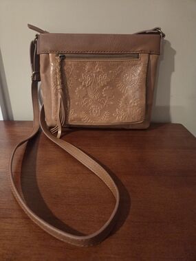 Sak Sanibel Mini Light Brown Floral-Embossed Crossbody Bag